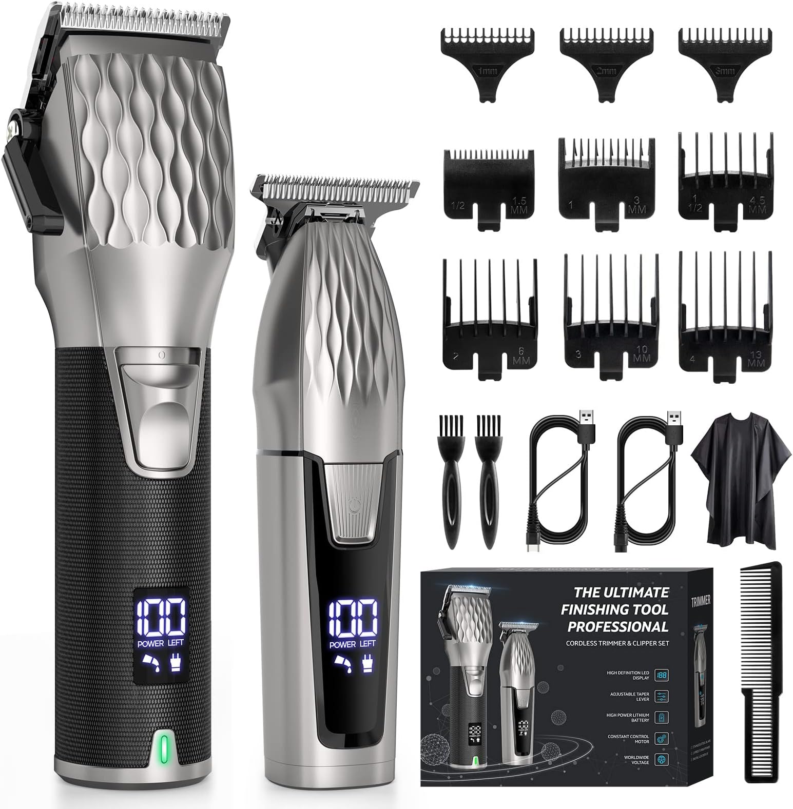 Zaekary Professional Hair Clippers for Men, Professional Barber Clippers and Trimmer Set, Cordless Beard Trimmer Haircut Grooming Kit Gift for Men Women Kids (Black) (B2)