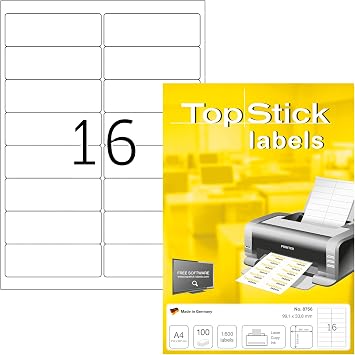 TopStick 8756 Adressetiketten 100 Blatt 991 x 338 mm 16 pro A4 Bogen 1600 St ck selbstklebend bedruckbar matt blanko Papier Adressaufkleber Etiketten wei