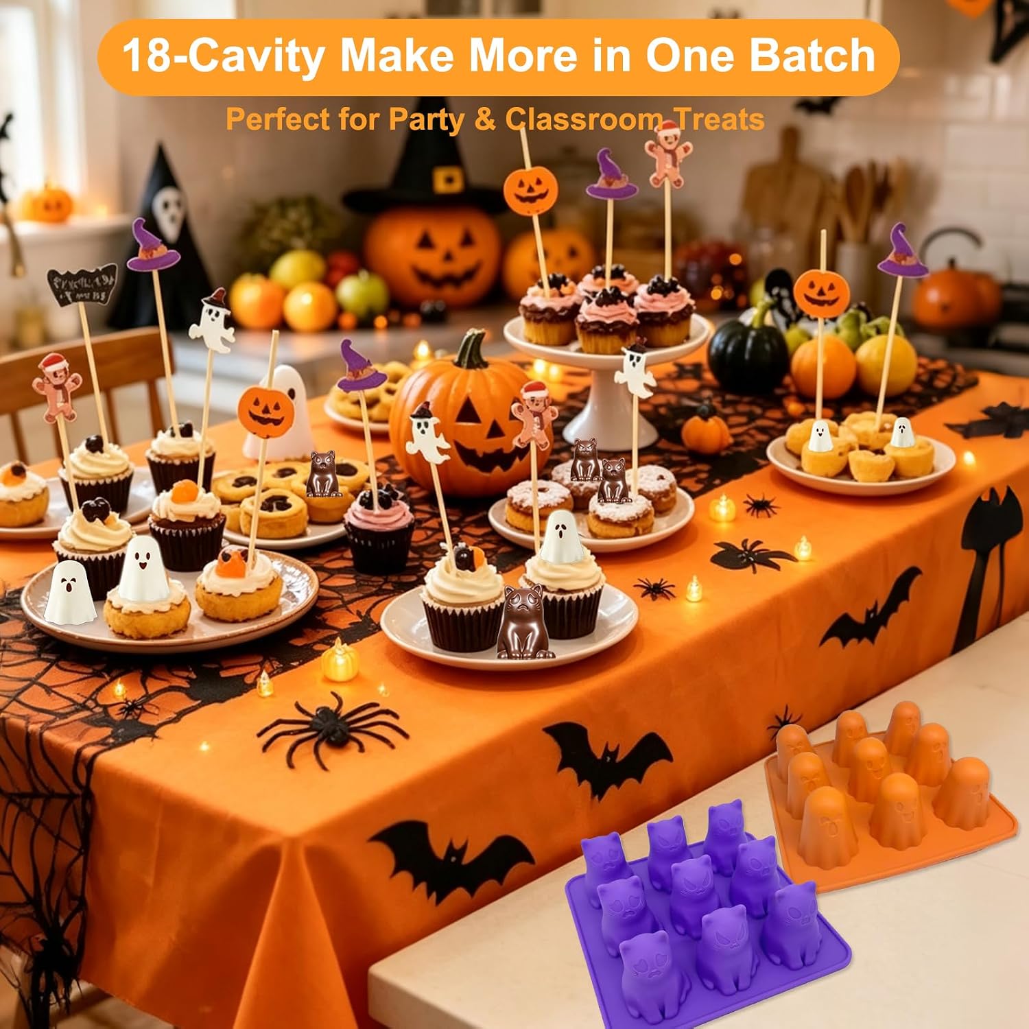 3D Halloween Ghost Silicone Molds 2 Pack, 9 Cavity Chocolate Candy Molds