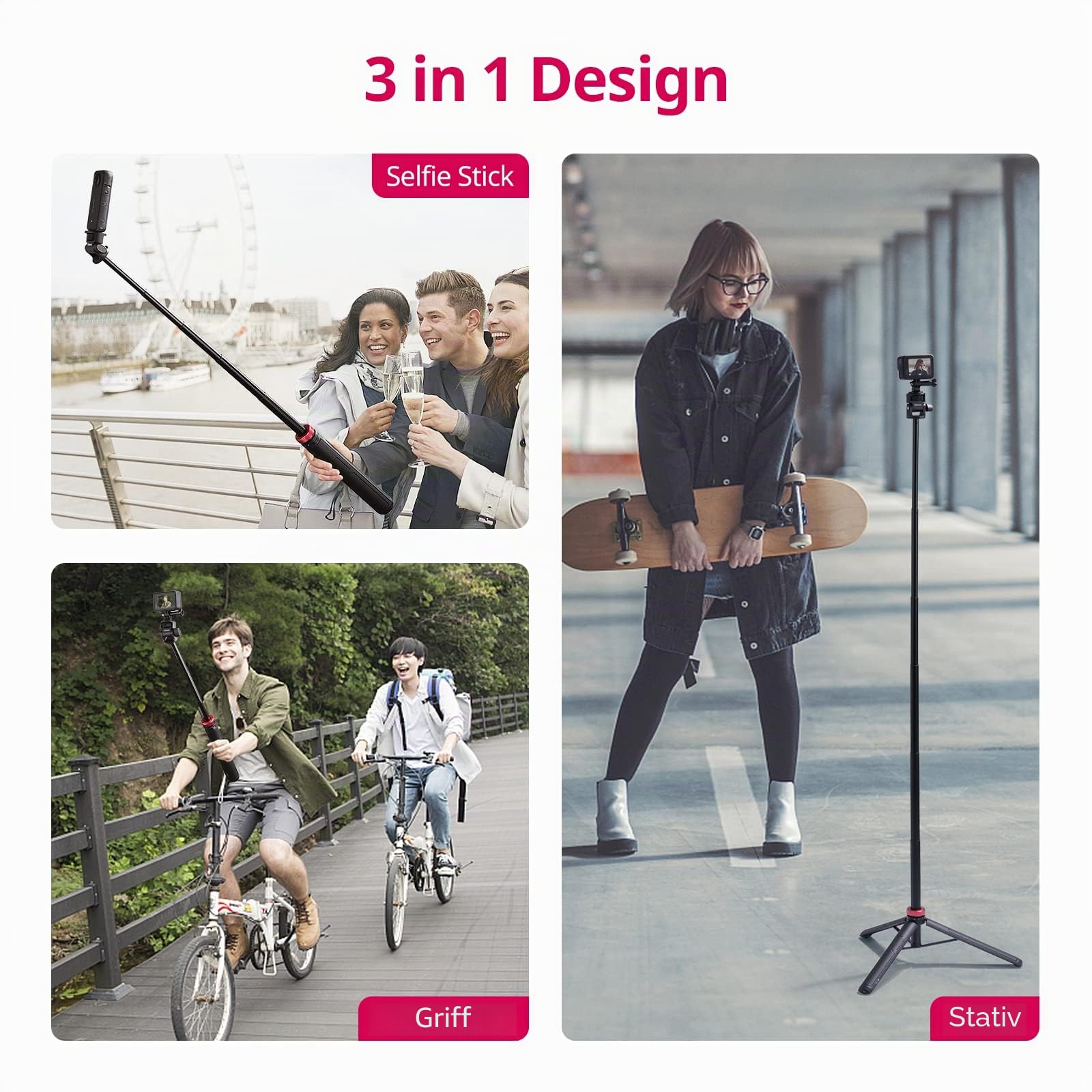 146cm Selfie Stick Stativ Kamera Action Kamera, ULANZI MT-71 Ausziehbar Selfie Stick Stativ Kompatible mit One XR/RS/GO 2 DJI Action