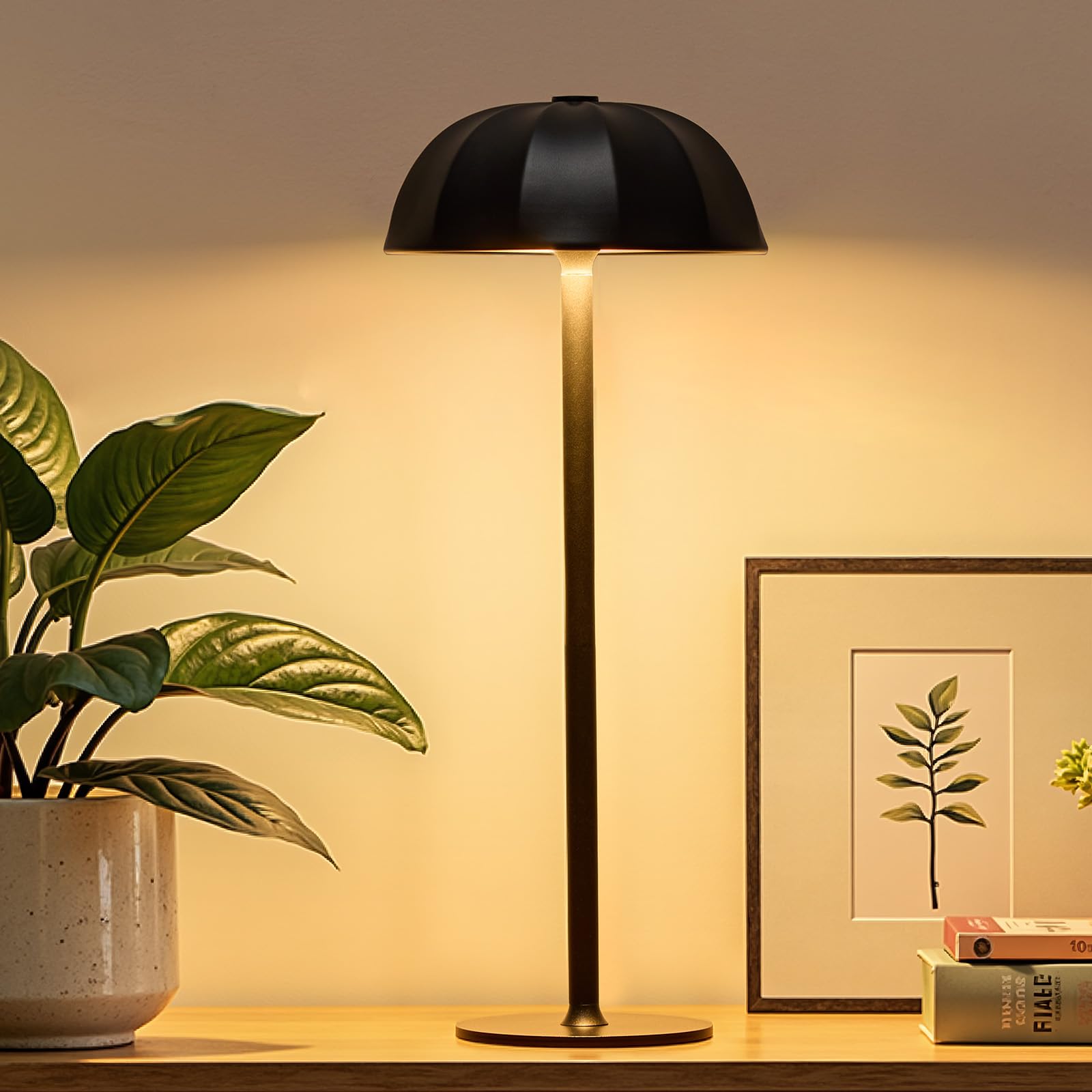 wowatt Lampara de Mesa Sin Cable, 3 Colores y Atenuación Continua Lampara Mesa Led Recargable USB, IP54 Lampara Mesa Exterior, Dos Alturas Regulables, Negro Lampara Tactil