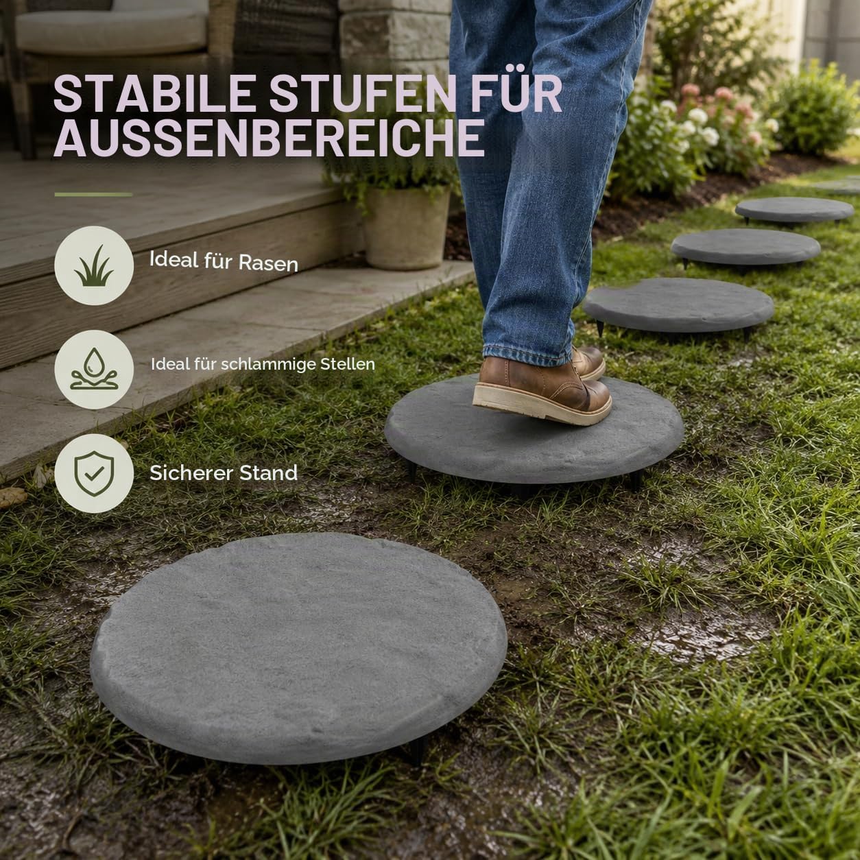 Trittsteine ​​​​mit Erdspießen für Rasen Ø 39.9cm (Grau, Runden)