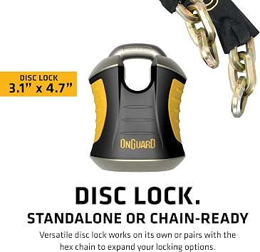 OnGuard Beast 6 ft Chain with X2 Padlock 12 mm Shackle, 10 mm Titanium-Reinforced Hardened Steel Chain (180 cm) X2P Dual Lock System, Protective Sleeve, 5 Laser-Cut Keys