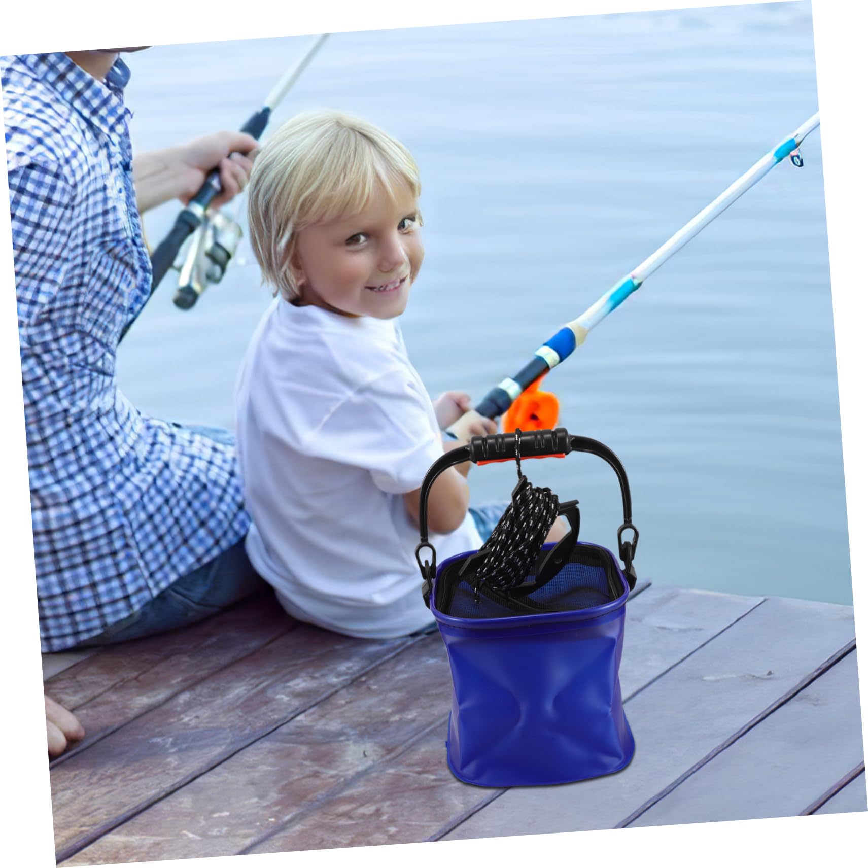 Secchio per La Pesca di Pesci Vivi Contenitore per Acqua Portatile Pieghevole con Coperchio E Maniglia per Il Campeggio