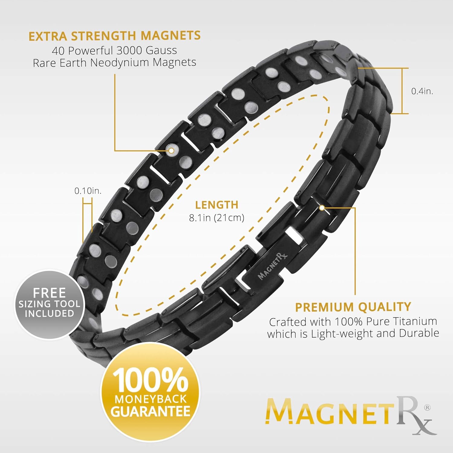 MagnetRX® Women's Ultra Strength Magnetic Therapy Bracelet - Arthritis Pain Relief & Carpal Tunnel Titanium Magnetic Bracelets for Women - Adjustable Length With Sizing Tool (Black) : Health & Household