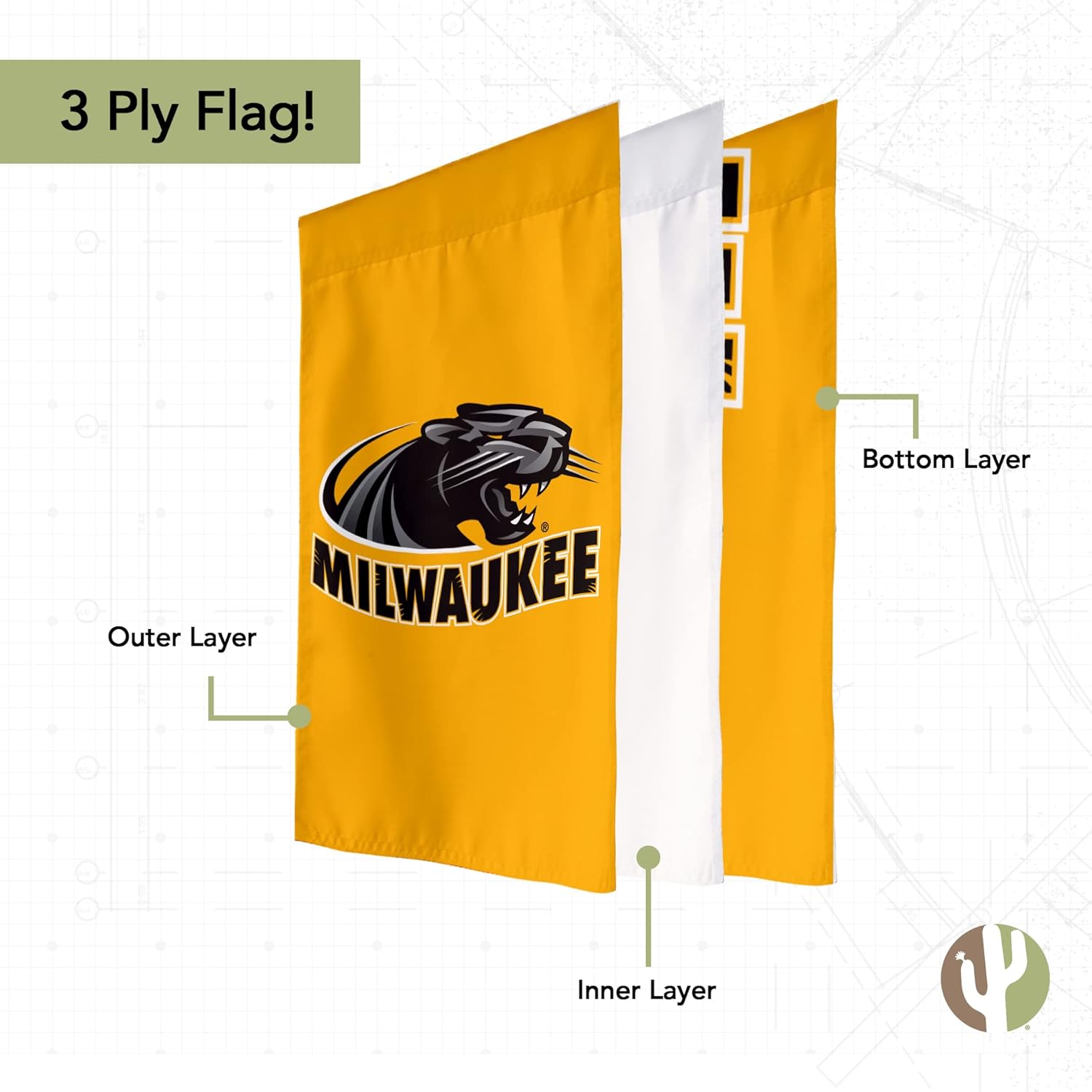 Desert Cactus University of Wisconsin Milwaukee UWM Garden Flag – 19 x 12 inch Milwaukee Panthers Banner, For Outdoor Display and Events (Design 2) - Image 3