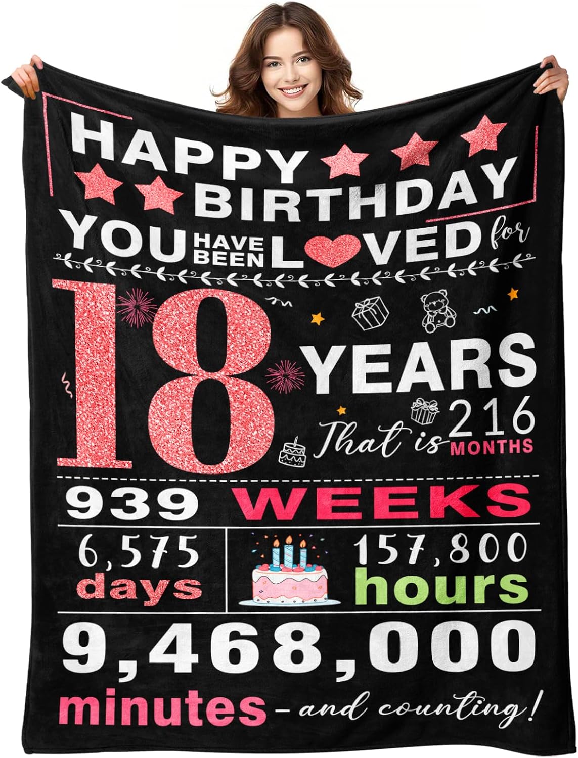 18th Birthday Gifts for Girls - Gifts for 18 Year Old Girl - 18th Birthday Decorations for Girls - Eighteen YR Bday Gift for Girl Daughter Granddaughter Niece Sister Ideas Blanket 50"x60"
