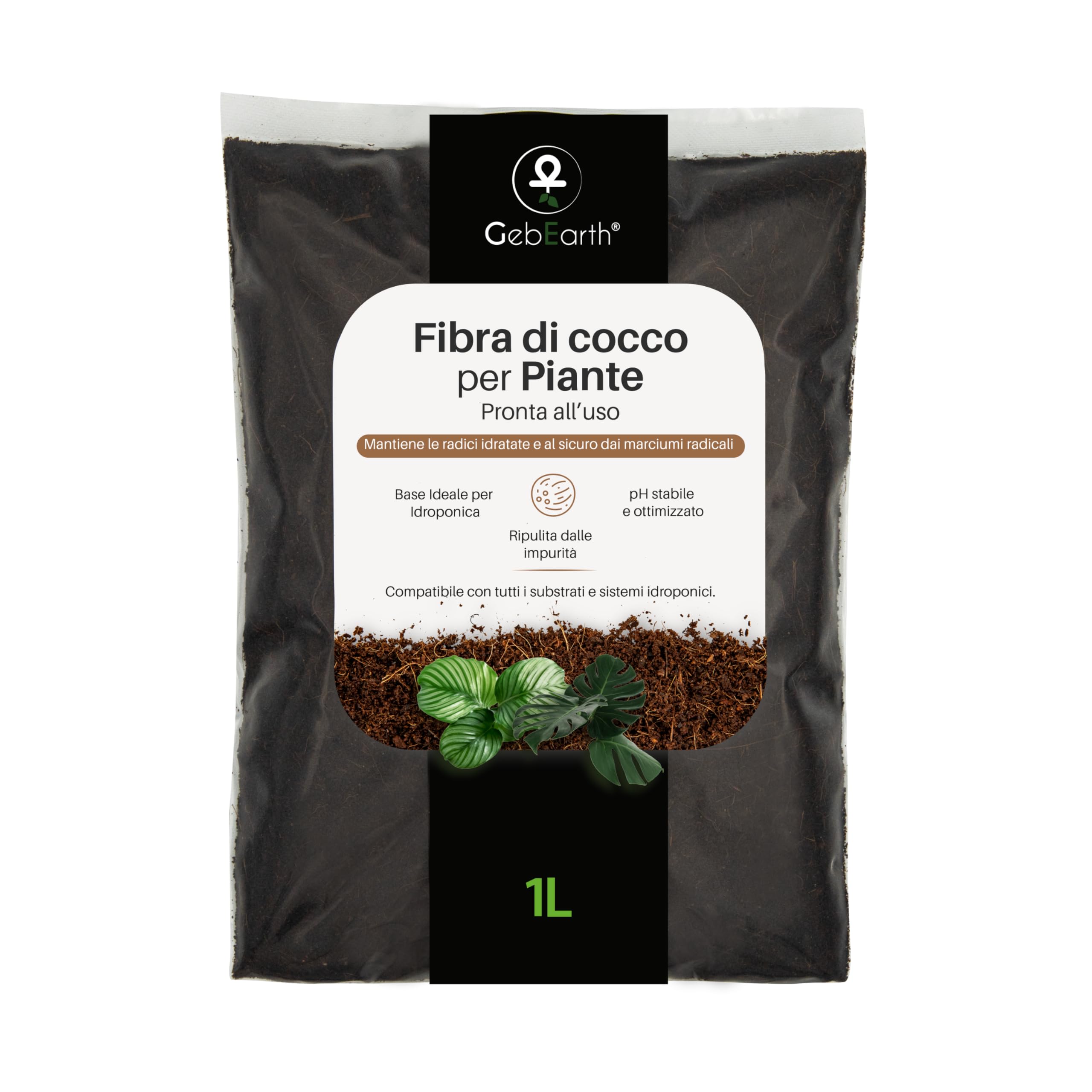 GebEarth® Fibra di Cocco 100% Naturale 1L | Lavata e Tamponata | Per Piante in Vaso e Coltivazioni Idroponiche