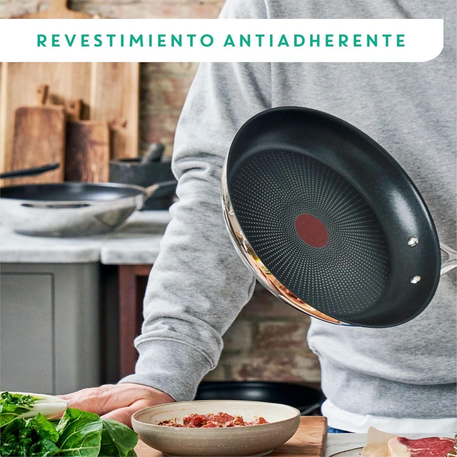 Tefal Jamie Oliver - Juego de 3 Sartenes 20/24/28 cm, Apto inducción, Antiadherente, Revestimiento titanio, Thermo-signal, Apto lavavajillas y horno, Acero inoxidable