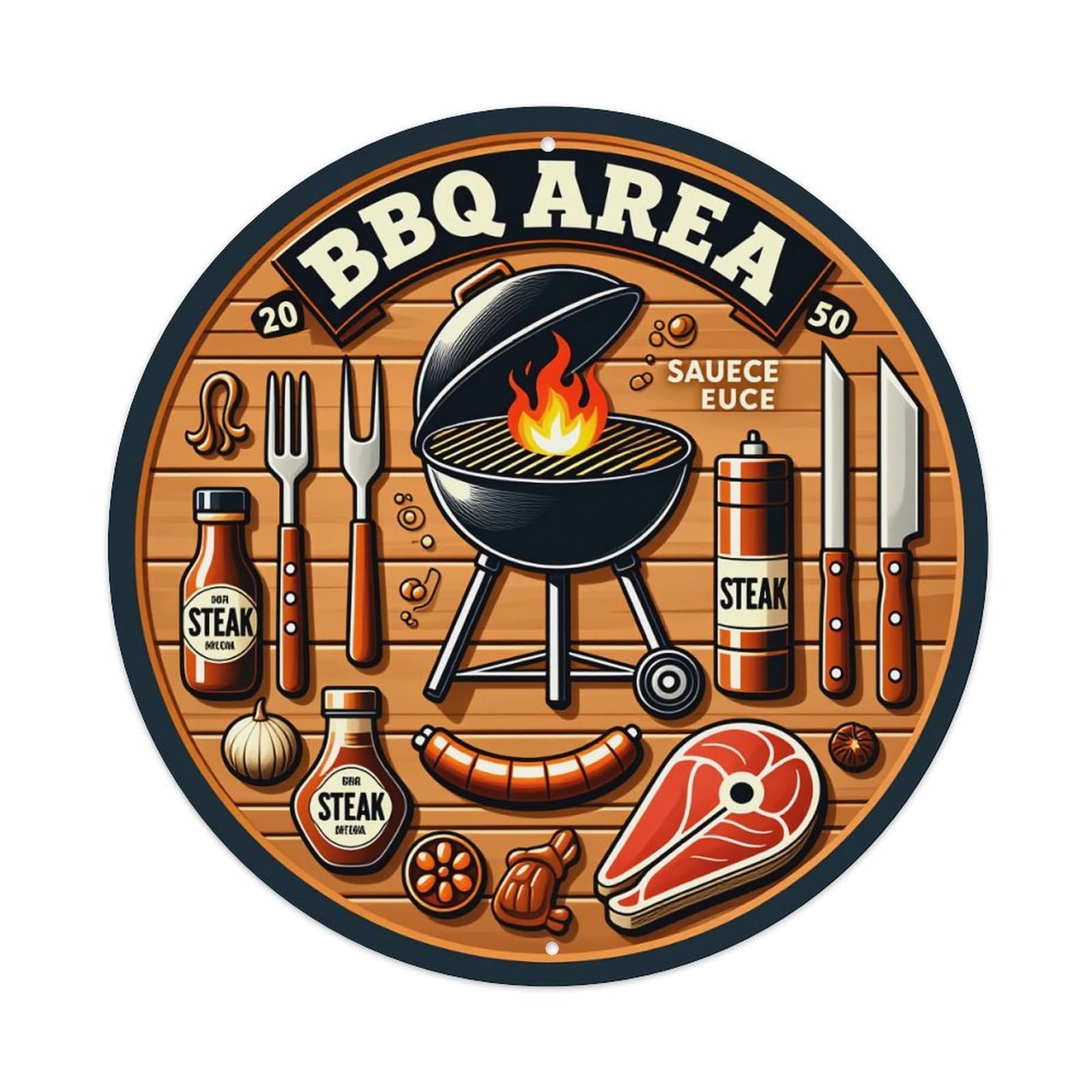 Barbecue Grill Tools Sauce Meat Metal Tin Sign Vintage Garden Bedroom Cafe Bar Man Cave Home Wall Decor Metal Poster 8x8 inches