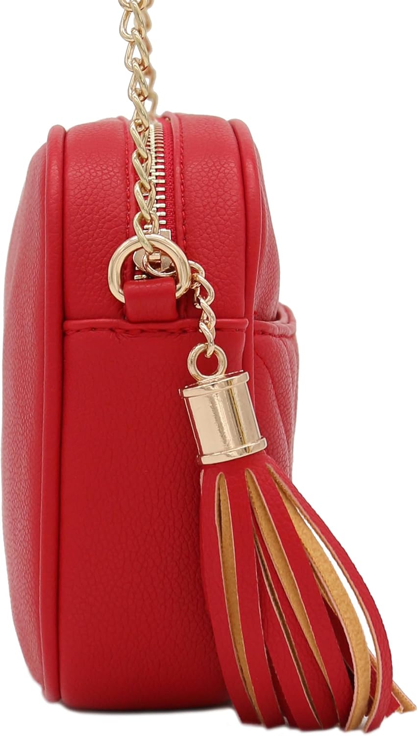 FashionPuzzle Chevron Quilted Crossbody Camera Bag with Chain Strap and Tassel - Image 4