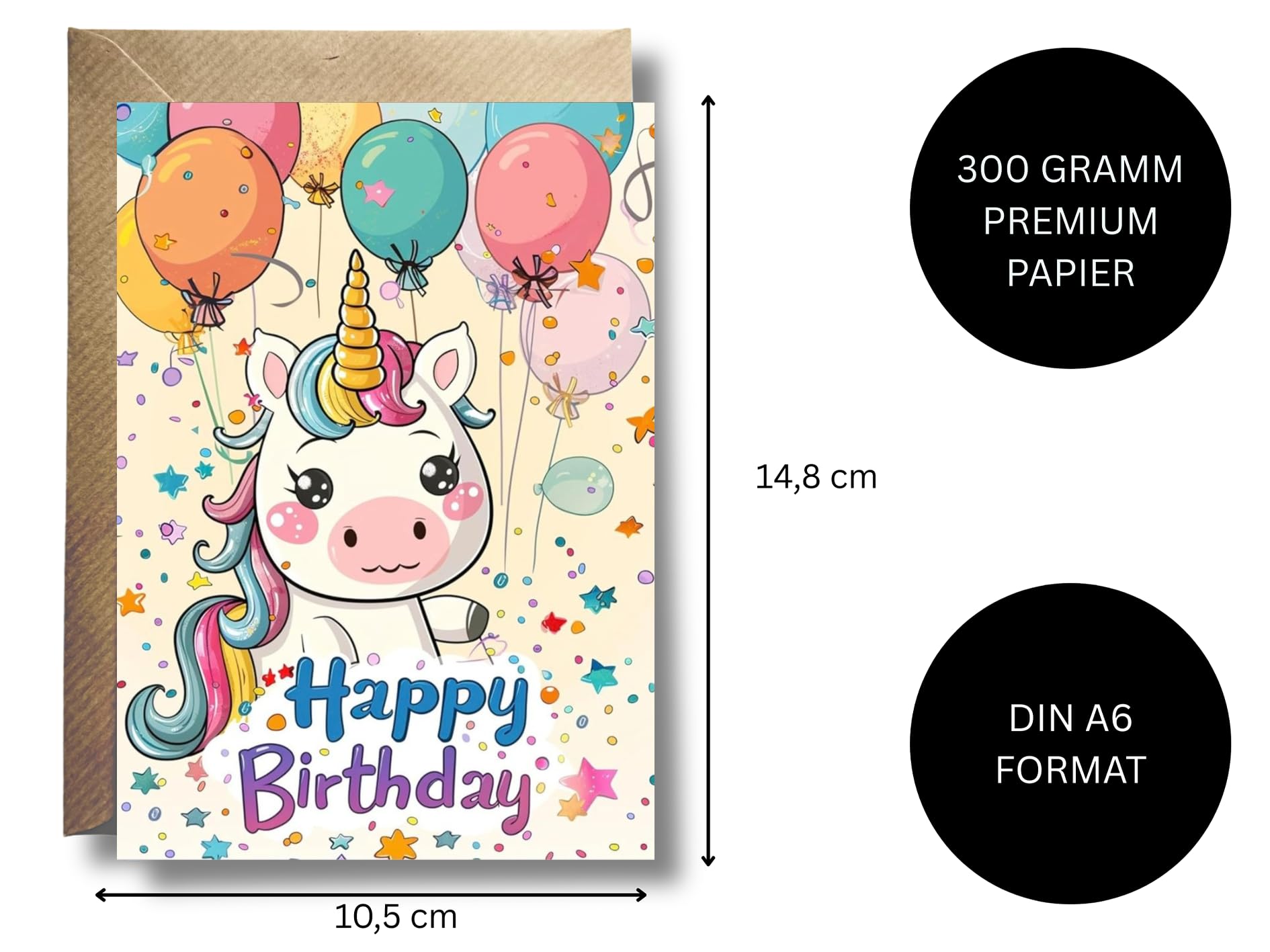 WBdesignz Kindergeburtstagskarte Mit Umschlag – Süße Ente Mit Ballons, DIN A6