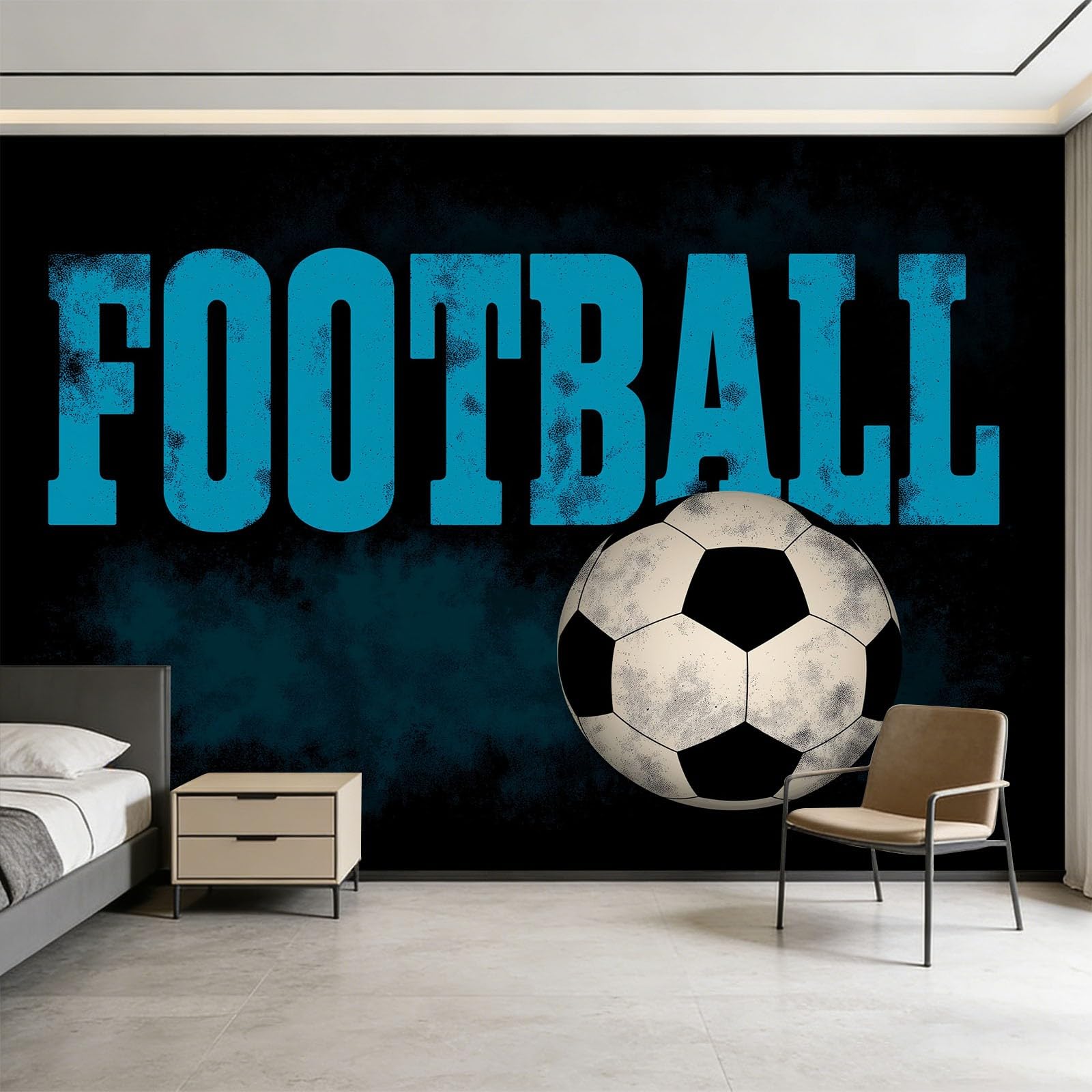 Postarzane litery paski piłka nożna sport pokój dziecięcy mural ścienny 250 szer. x 175 cm wys. cm, kreskówkowa niestandardowa fototapeta do sypialni dziecięcej przedszkola - czarna tapeta mural