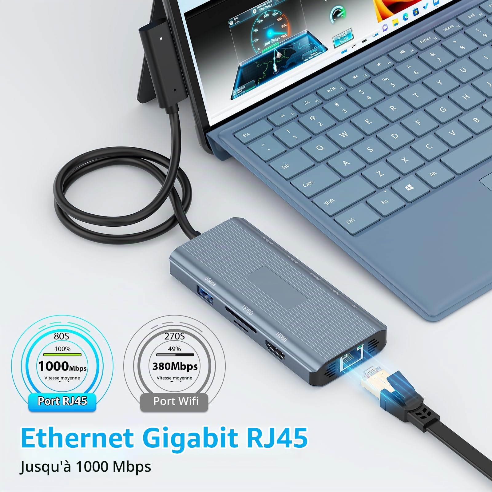Microsoft Surface Dock 2 Station d’Accueil Surface Pro 10-en-1 avec 4K@60Hz HDMI, Ethernet, SD/TF, USB 3.0, USB-C & 100W PD pour Surface Pro 12/11/10/9/8/X/7/6/5, Surface Laptop, Surface Go