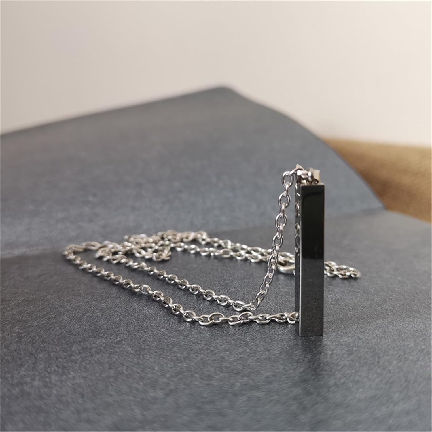 Simple Vertical Bar Pendant Necklace for Men Women Stainless Steel Personalized Cool 3D Vertical Cuboid Stick Chain Necklace for Minimalist Couples Lovers Fashion Jewelry Gifts - Image 2