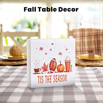 Fall Decorations for Home, Fall Table Decor Rustic Tis the Season Pumpkin Wood Box Sign, Farmhouse Retro Artwork Thanksgiving Fall Decor for Office Bedroom Room Mantel Tiered Tray, 5.9 Inch