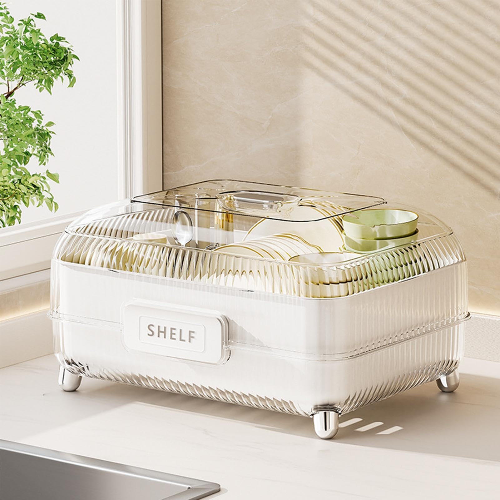 Cerrado, escurridor de Platos, escurridor de Platos, Caja de Almacenamiento de Drenaje, Soporte Multifuncional para vajilla, escurridor de Platos con Tapa para Accesorios de Cocina