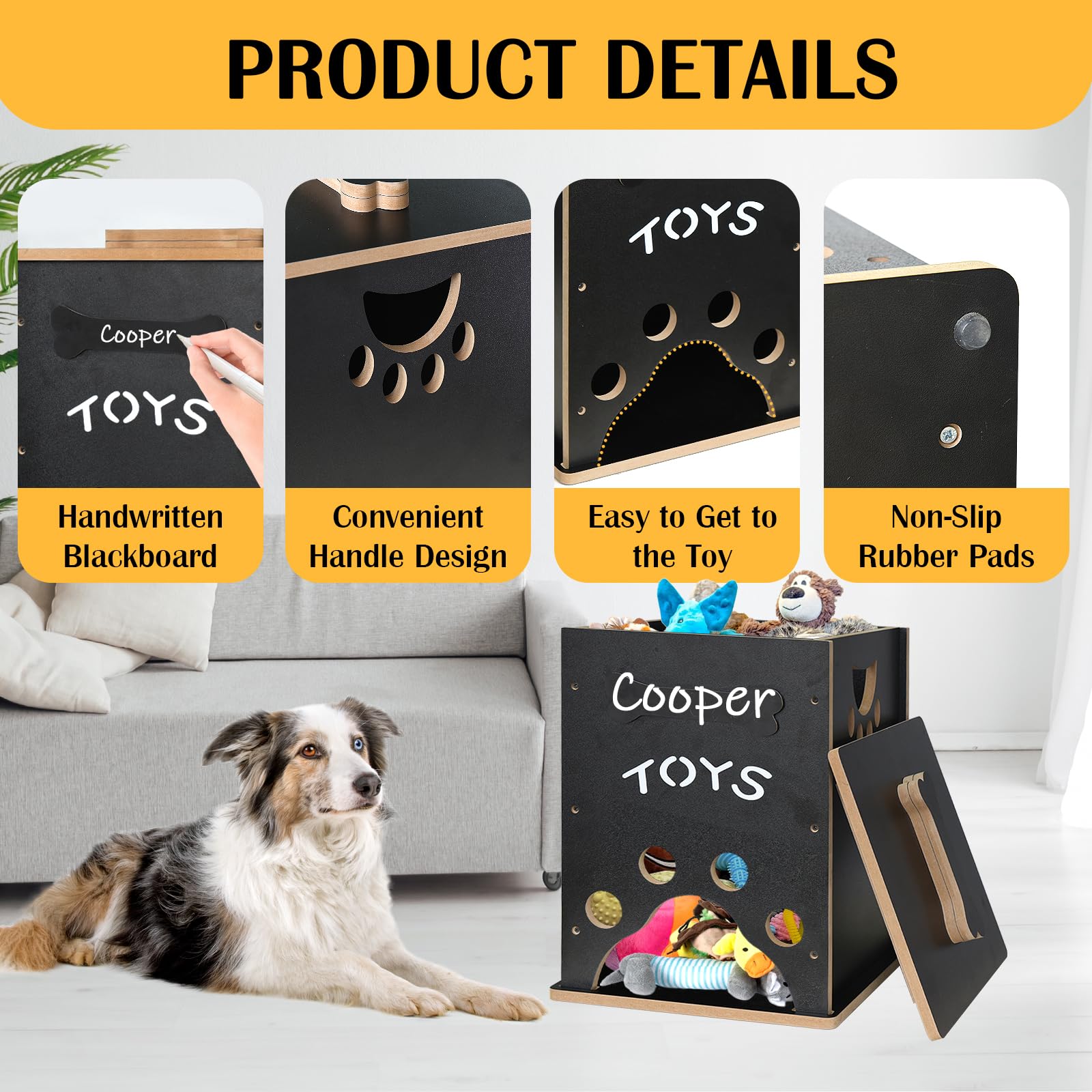 Amazon.co.jp: ugiftt ブラックドッグおもちゃバスケット、木製犬の