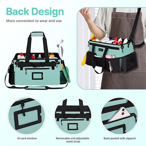 Miniatura 4 de JKAOO Bolsas grandes de limpieza portátiles, bolsa de almacenamiento de suministros de limpieza con asas y correa ajustable para el hombro y correas