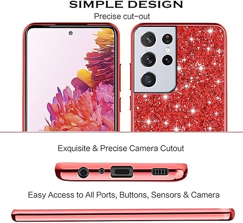 Miniatura 7 de Funda compatible con Samsung S21 Ultra con purpurina a prueba de golpes, para Samsung Galaxy S21 Ultra, funda protectora delgada de TPU suave y