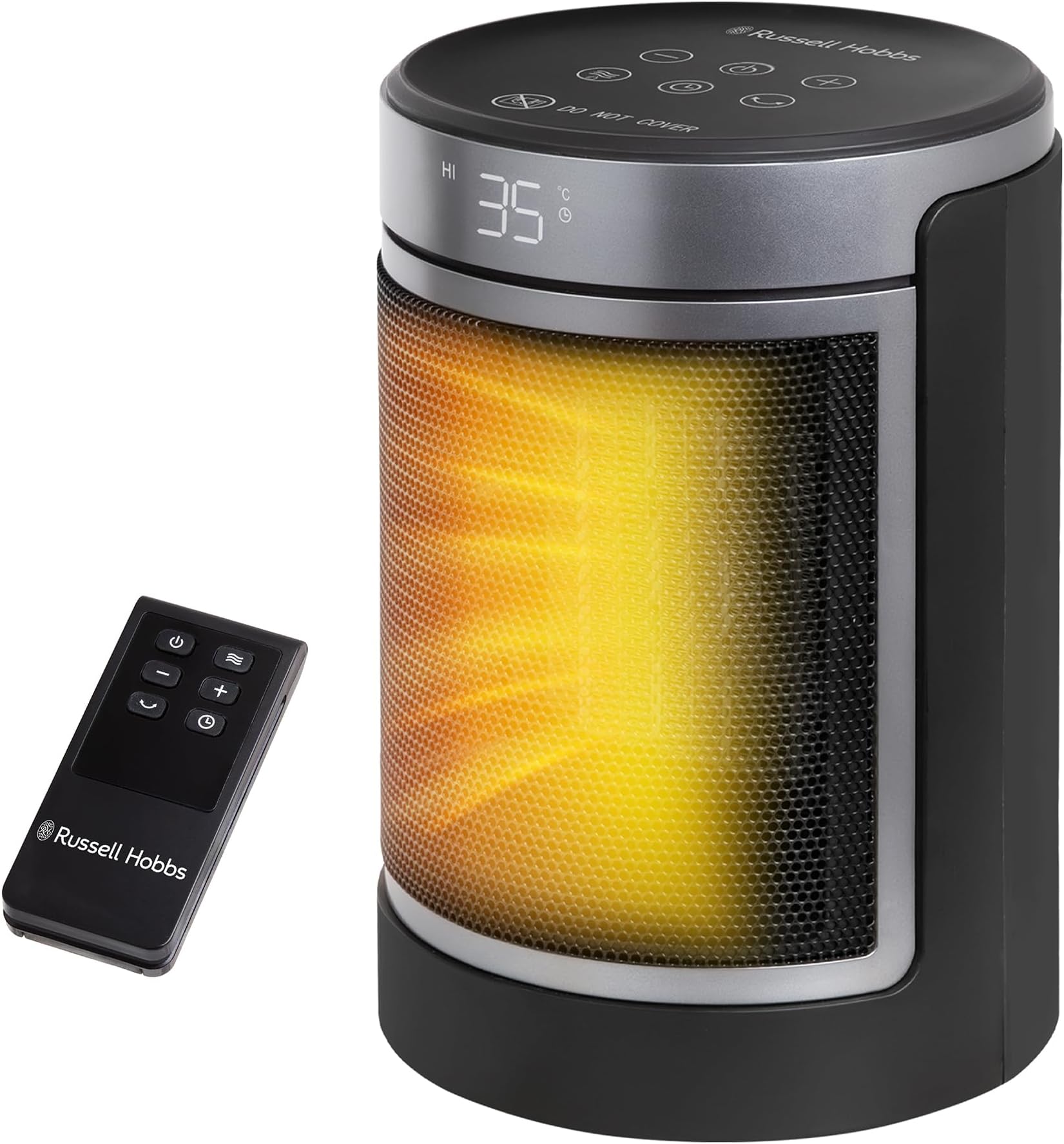 Space Heater Black and Silver 1500W Portable Oscillating Ceramic Round Electric Heater, Low Energy Digital Display, 4 Modes, 24 Hour Auto Timer,