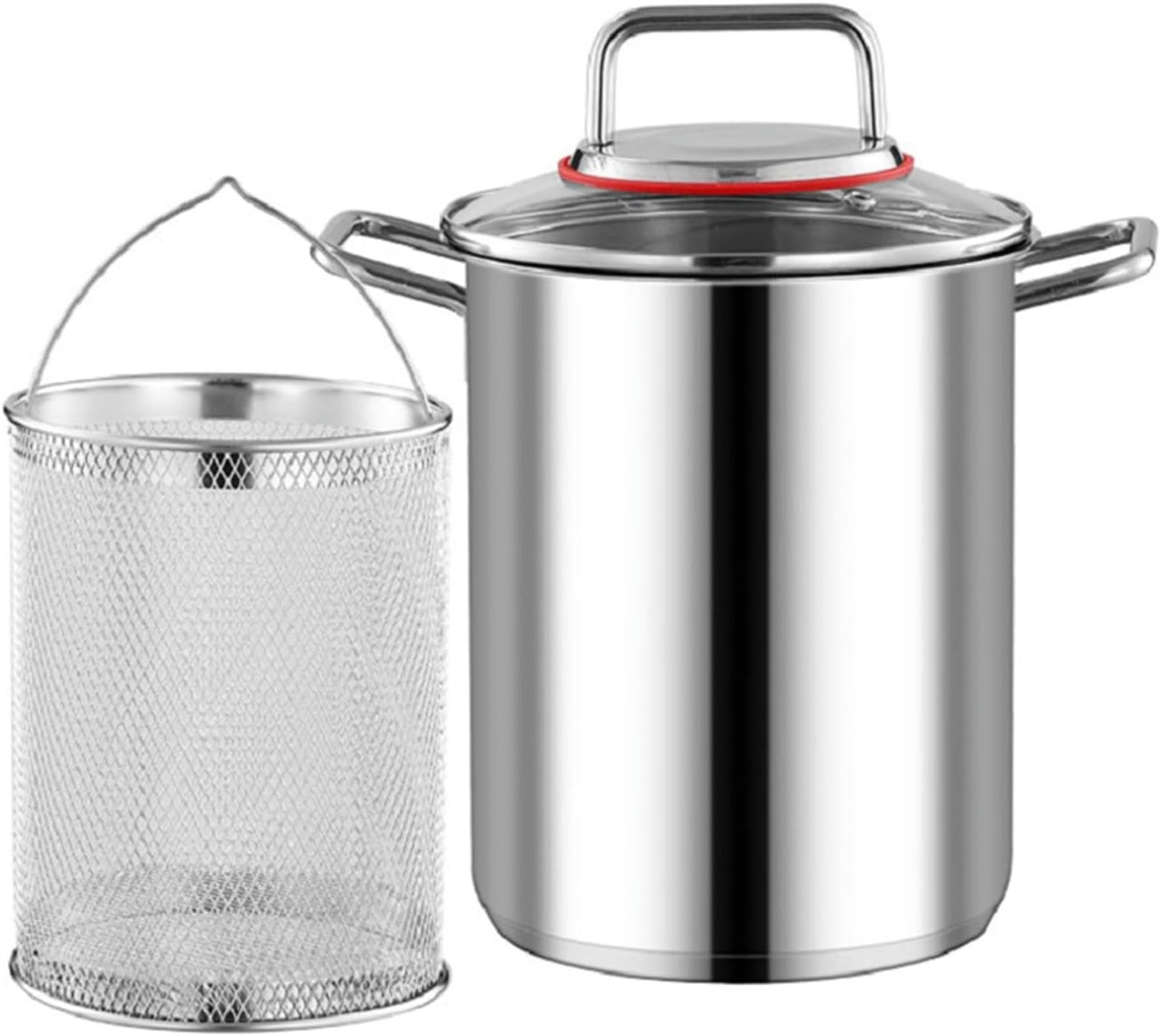 Pentola per Asparagi in Acciaio Inox, Cuoci-Pasta per Spaghetti, Vaporiera, Padella per Friggere con Olio E Cestello E Coperchio per La Cucina di Casa