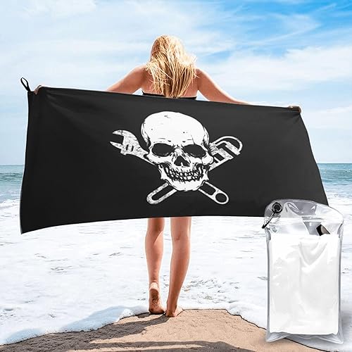 Funny Plumber Pipe-Fitter Wrench Skull Beach Towels Absorbent Bath Towels Oversized Quick-Drying Towels 31.5"x63"