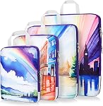 Gonex Cubes d'emballage de compression, 6pcs Rangement extensible Sacs à bagages de voyage Organisateurs avec sac à chaussures Sac à laver, Cubes de voyage pour transporter les valises (flowers)