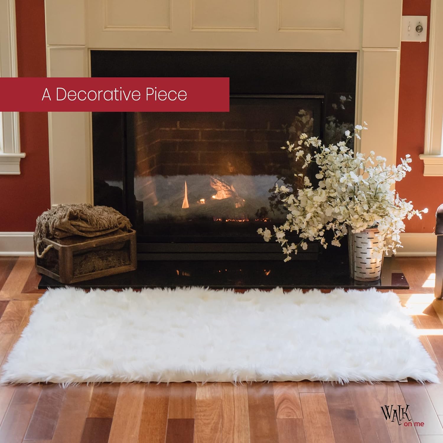 Silky Soft Faux Fur Rug, 3.3 ft. x 4.8 ft. White Fluffy Rug, Made in France, Sheepskin Area Rug, Rectangle Rug for Living Room, Bedroom, Kid's Room, or Nursery, Home Décor Accent with Non-Slip Backing