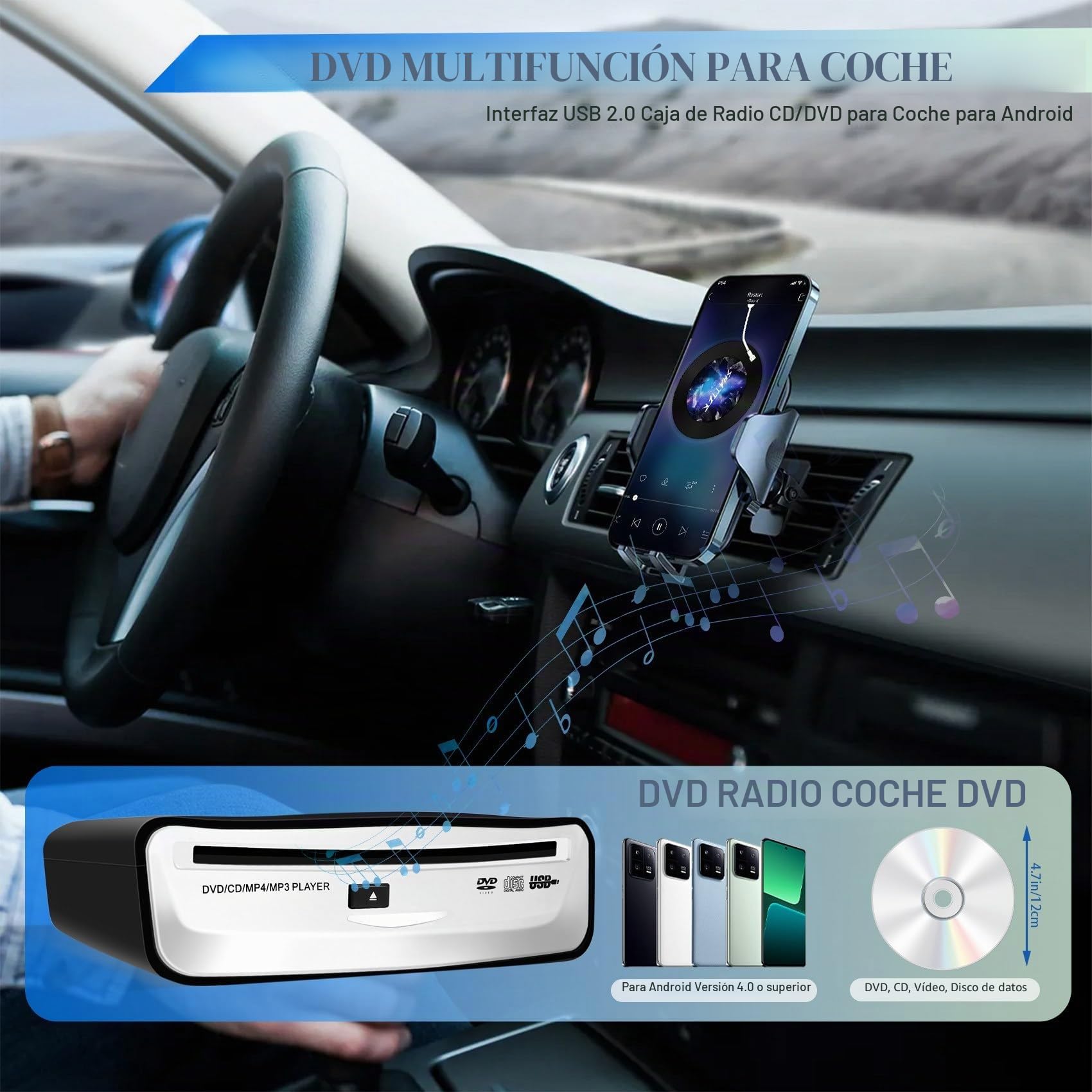 Interfaz USB 2.0 para radio de coche, reproductor de CD/DVD, estéreo externo para Android