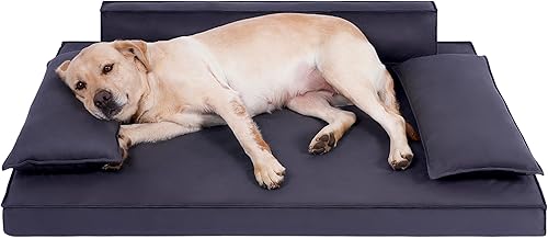 Cama ortopédica de lujo para perros con refuerzos, tumbona moderna para mascotas estilo sofá con almohadas de apoyo, funda impermeable y lavable,