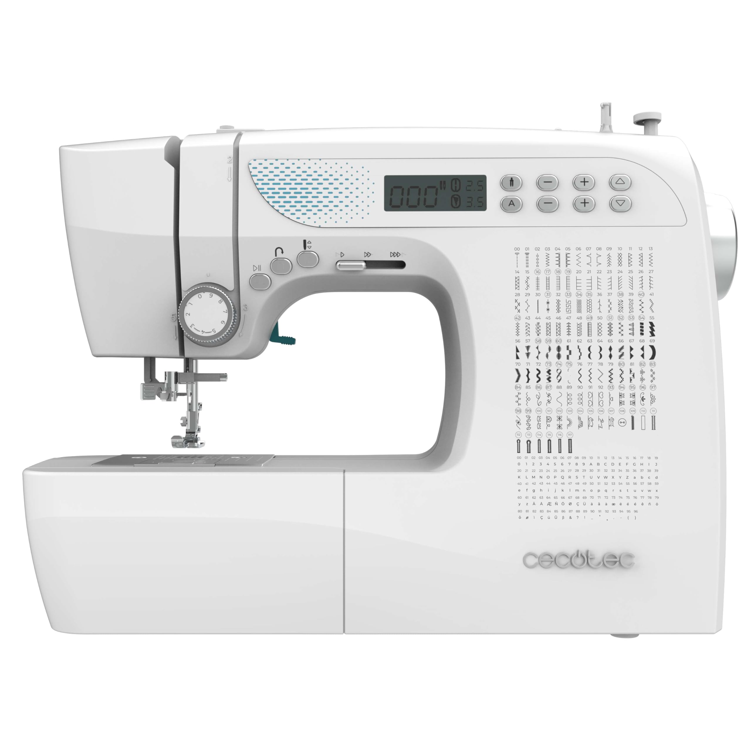 Cecotec Macchina da Cucire Elettronica 215 Punti BelleCouture 21500. Motore Digitale, Schermo LCD, Manopola Regolazione del Filo, Avvolgimento Automatico, Luce LED, Kit Accessori, Livello Esperto
