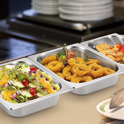 Miniatura 6 de TOPZEA Paquete de 4 sartenes de hotel de tamaño medio, 2.5 pulgadas de profundidad de 12 de tamaño 12 de acero inoxidable, bandeja de comida para