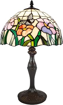 Dale Tiffany Traditional Tiffany Style Table Lamp 19.5" Tall Pazio Floral Butterfly Antique Bronze Finish Base Handcrafted Art Glass Shade for Home Decor, Living Room, Bed Room and Office