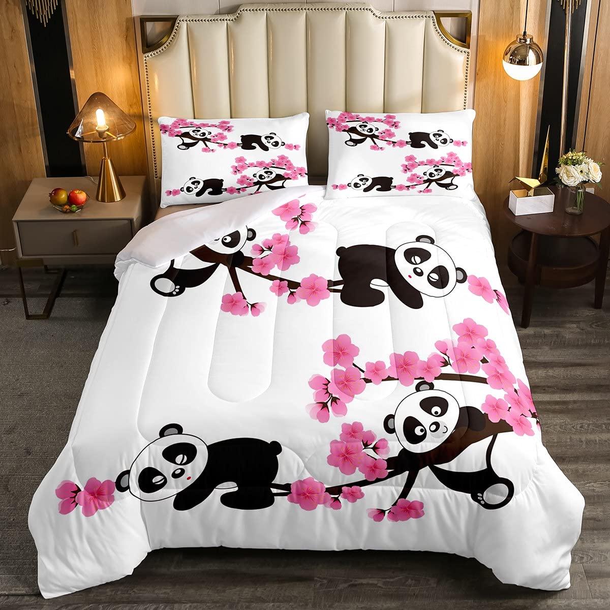 Panda Bear Bedding Set – 3D Printed Queen Sheets With Flowers & Smile Patterns