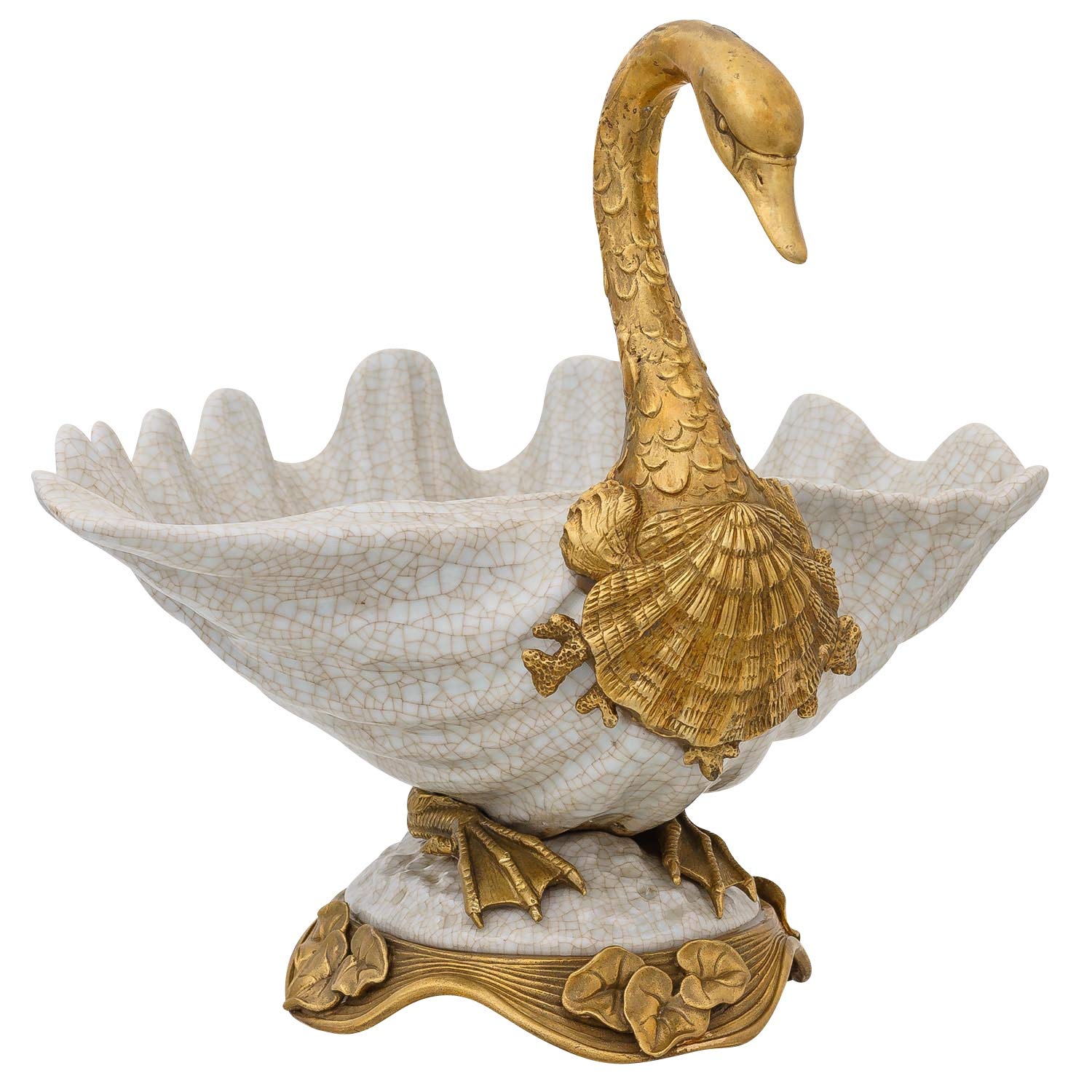 aubaho Schale Prunkschale Schwan Skulptur Porzellan Messing Antik-Stil 27cm
