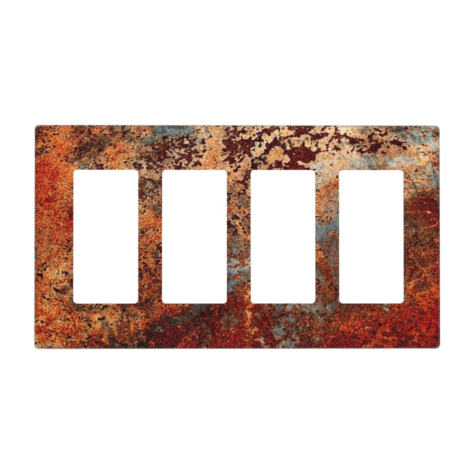 Photo 1 of Old Grunge Texture Copper 4 Gang Quad Rocker Light Switch Cover Plate Red Blue Rustic Decorative Electrical Faceplate for Bathroom Living Room Bedroom 4 Gang Rocker/Decora Screwless Old Grunge Texture Copper Red Blue Rustic
