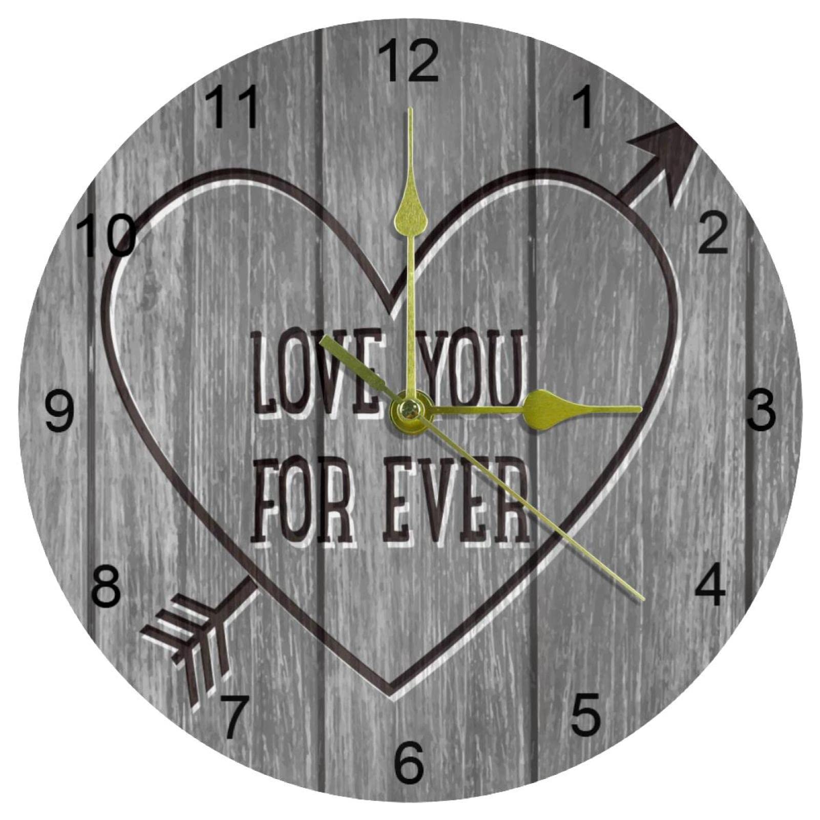 Horloge murale silencieuse en bois en cœur 25cm grise