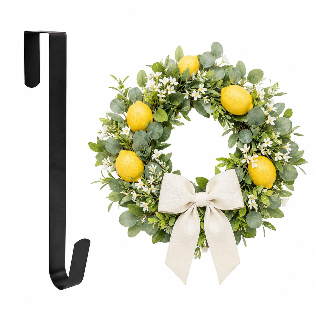 Sattiyrch 12" Front Door Wreath Hanger, Ultra Slim Metal Over Door Hook, Damage-Free Hanging for Seasonal &amp; Year-Round Wreaths, Fits Most Doors, Black, 1 Pack