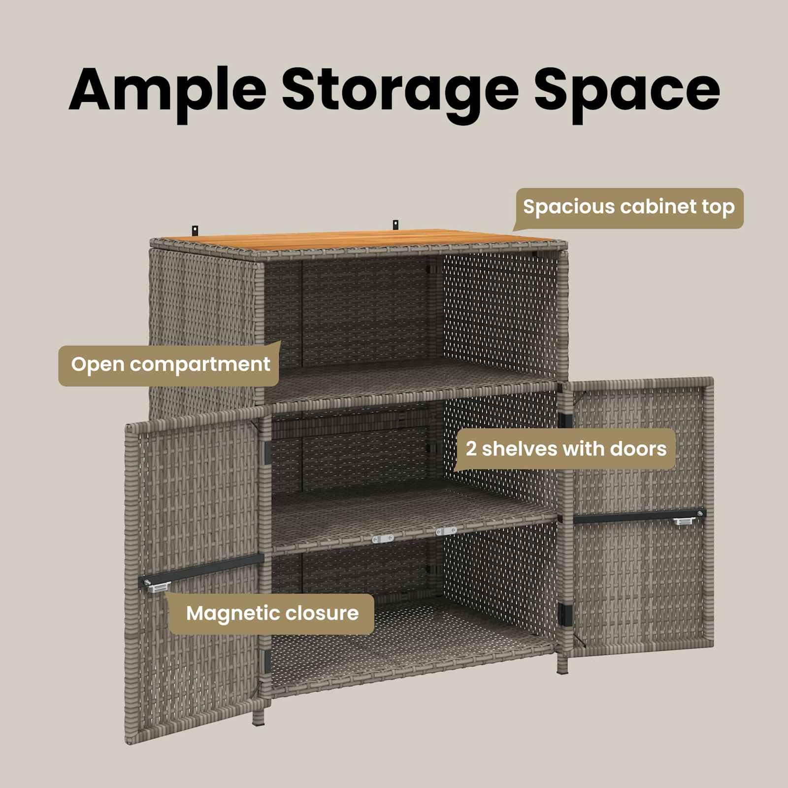 vidaXL Armadietto Grigio 70 x 50 x 87 cm Poliestere e Rattan Roly, Scaffale da Giardino e Terrazzo, Armadietto Rettangolare, Legno e Rattan Resistente, Leggero e Pratico per Esterni