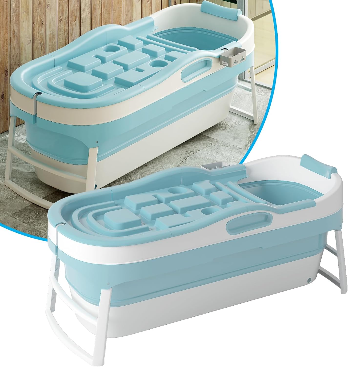 Mjkone Large Adult Portable Bath Tub with Waterproof Pillow and Strong ...