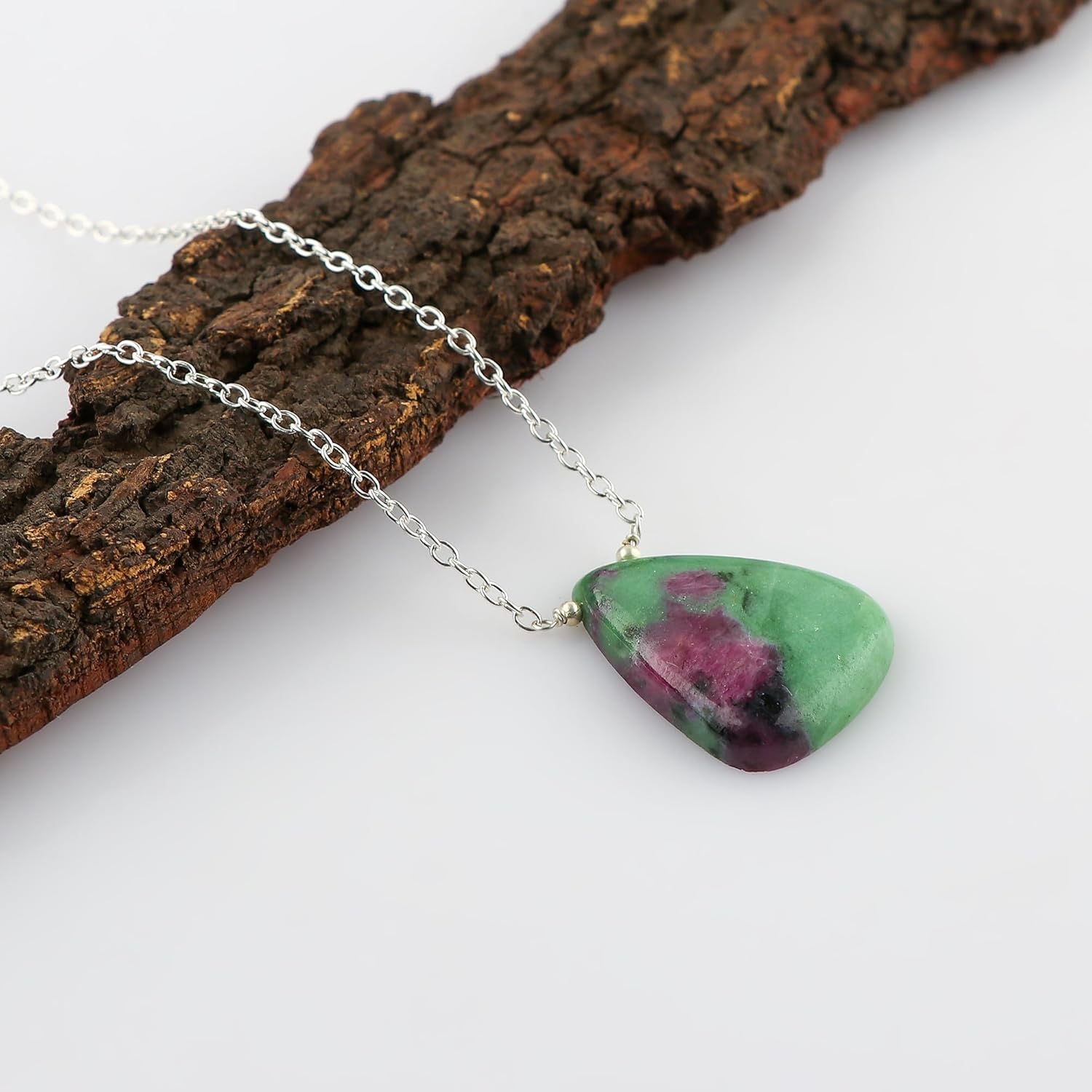 Pear Natural Cabochon Necklace for Women | Handmade Gemstone Pendant | 8–14 mm Stone | Chain 16+2 Inch Adjustable - Image 3