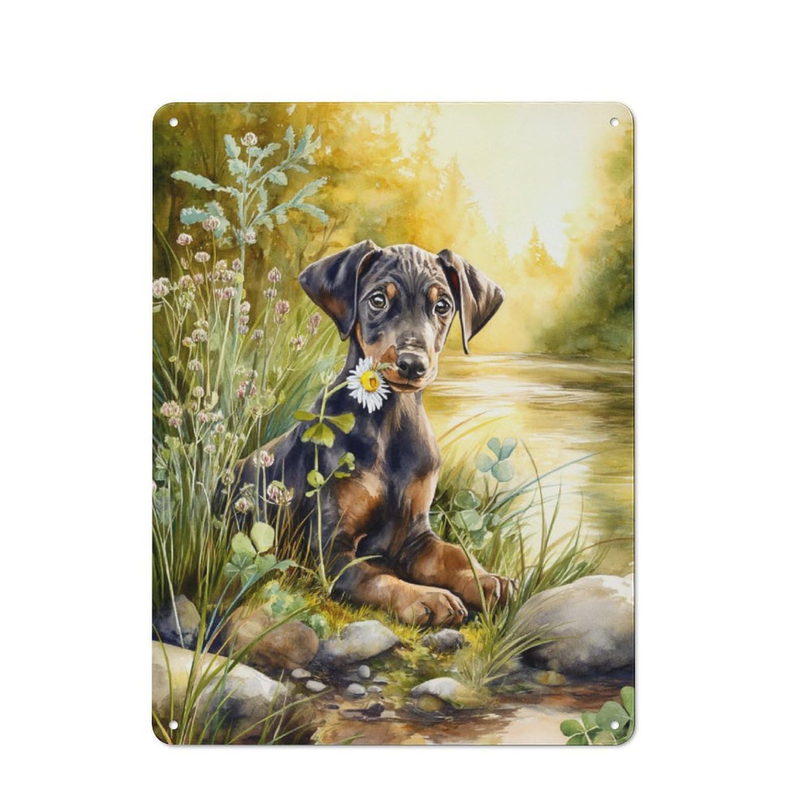 Junmoney Charming Puppy By The Stream Retro Metal Sign 40X30cm For Lounge Or Reading Corner, For An Autumn Wall Display In Lounge And Reading Corner