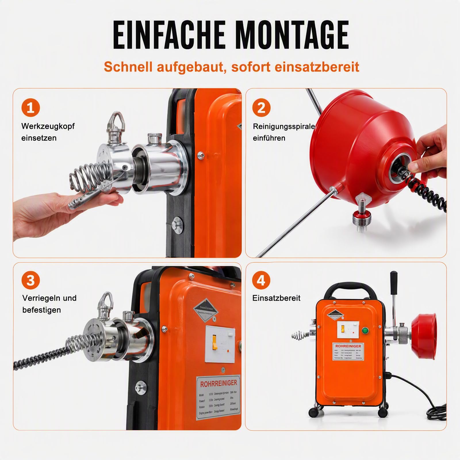 750W Rohrreinigungsmaschine Elektrisch mit Integriertem Leckageschutz