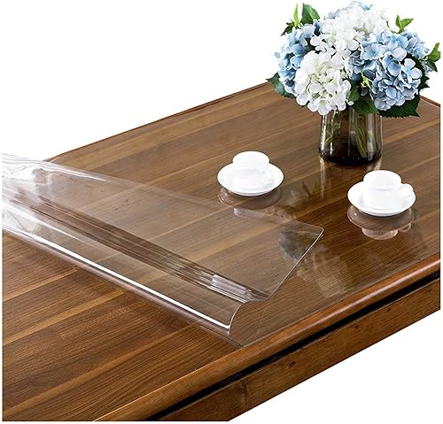 Protector de mesa rectangular transparente de 55 x 118 pulgadas, protector de mantel de plástico transparente, impermeable, almohadillas protectoras