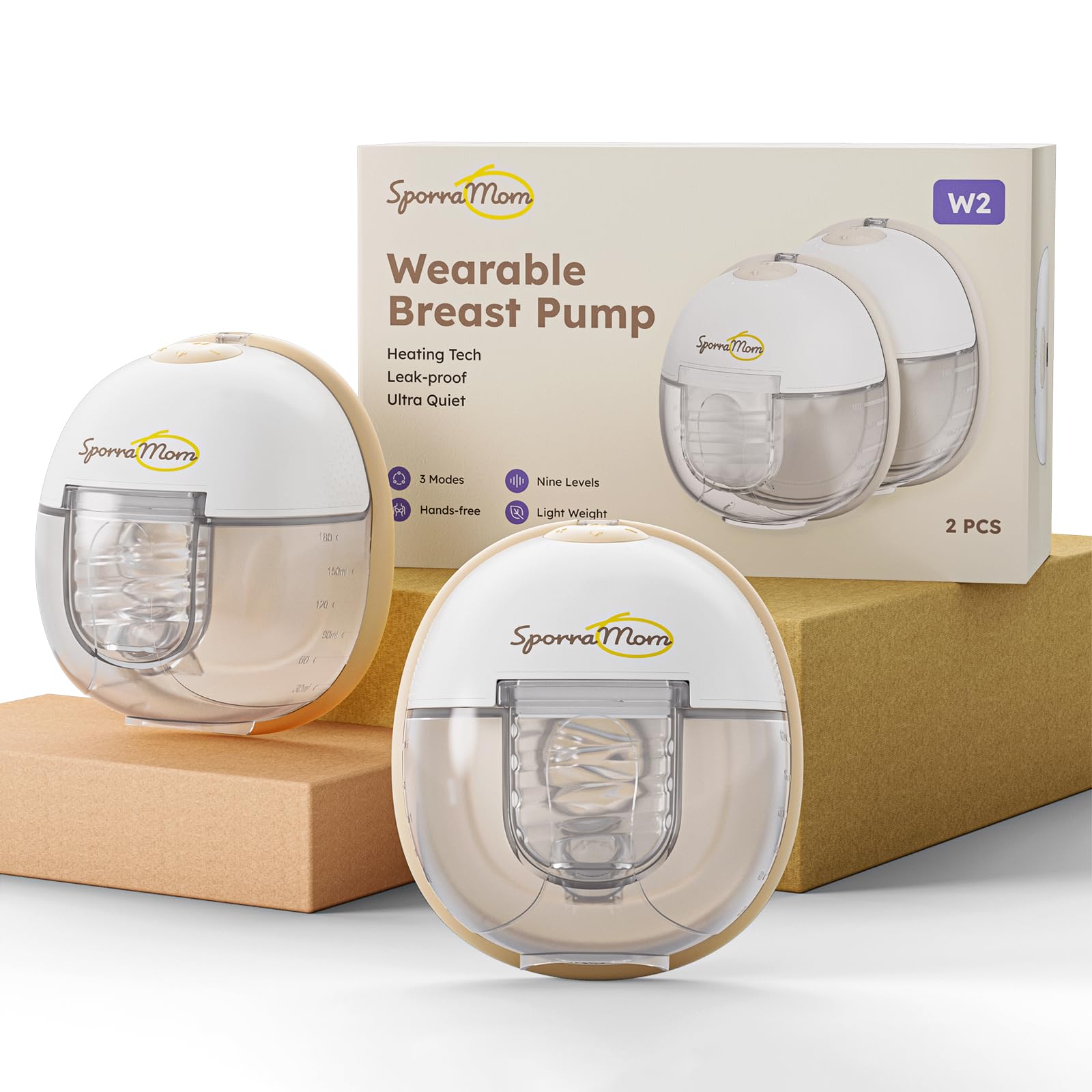 W2 Handfreie beheizte Milchpumpe, elektrische, tragbare Stillpumpe, Komfort 2 Modi und 9 Stufen, Saugkraft in Krankenhausqualität für mehr Milch, auslaufsicher, ultradünn und leise, 24 mm, 2