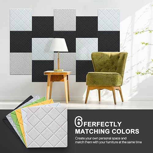 Miniatura 5 de Kuchoow - Paneles de pared insonorizados, paquete de 12 paneles de pared con cancelación de ruido, paneles autoadhesivos que absorben el sonido,