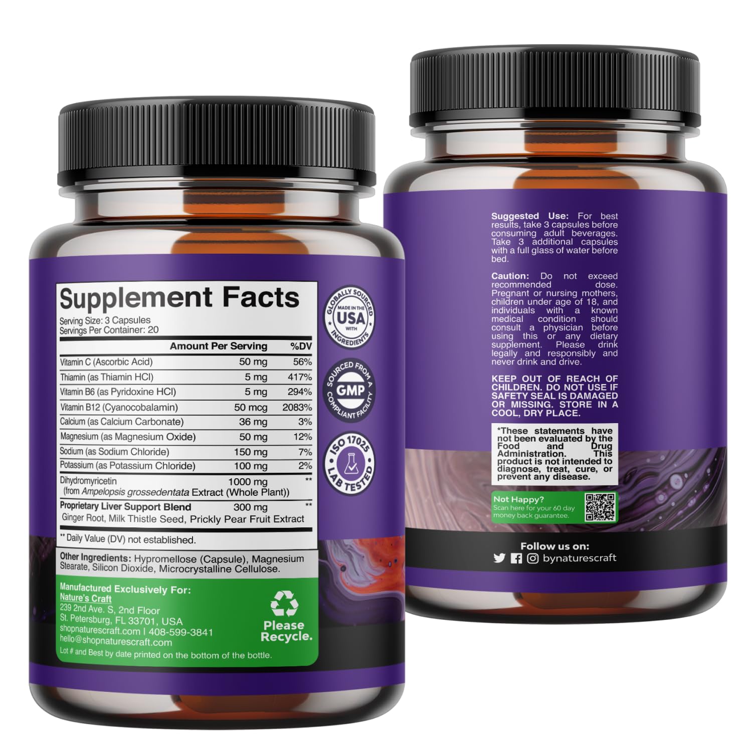 Nighttime Liver Detox & Hydration Pills - Pre and Post Drinking Recovery Liver Support Supplement for Better Mornings with DHM Dihydromyricetin Milk Thistle Extract and Electrolytes - 60 Count — Amazon image 7