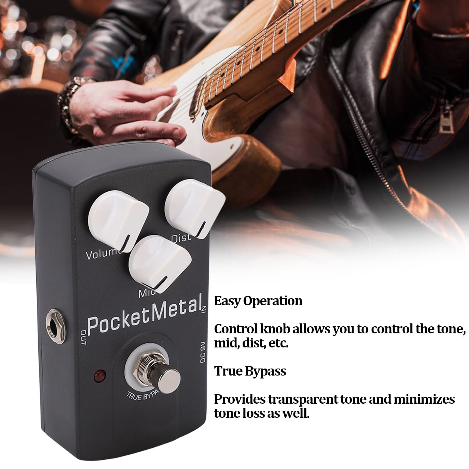 Pedale effetto per chitarra elettrica Metal Distortion True Bypass Compact Grey per chitarristi musicisti