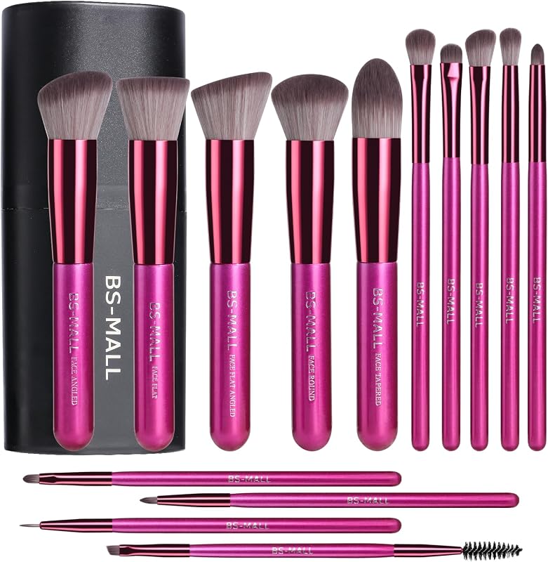 BS-MALL Brochas de Maquillaje 14 Piezas Kit de Herramientas de Maquillaje Base en Polvo Sintético Premium Correctores de Contorno Pinceles de Labios con Esponja de Maquillaje y Kit Aplicador de Sombra de Ojos